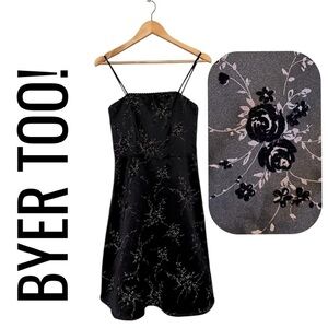 BYER TOO! Vintage Velvet-Floral Spaghetti Strap Tulle Lined Black Dress Junior 5